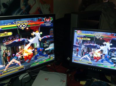 Using the monitors i've mentioned for a duel screen VS. setup. A must for hardcore fighting enthusiasts.