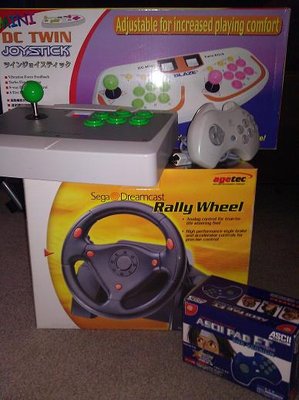 DC Official Race Wheel, Arcade sticks and ASCII Fight Pads.