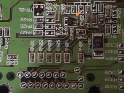 Damaged ZD401 and pins/trace going to R and G